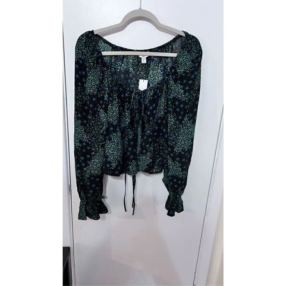 Top Shop Green black flowing bolero tie blouse size 6 new with tags